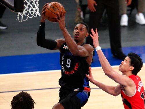 RJ Barrett is satisfied after the win against the Clippers